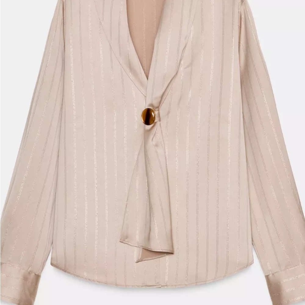 Zara Beige Blouse with Gold Button Detail